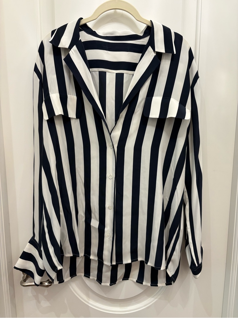 Frame Denim Blue & White Vertical Stripe Button-Down Shirt